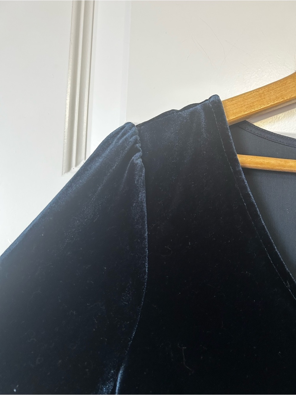 Velvet V-Neck Short Sleeve Top in Navy - Picture 2 of 7
